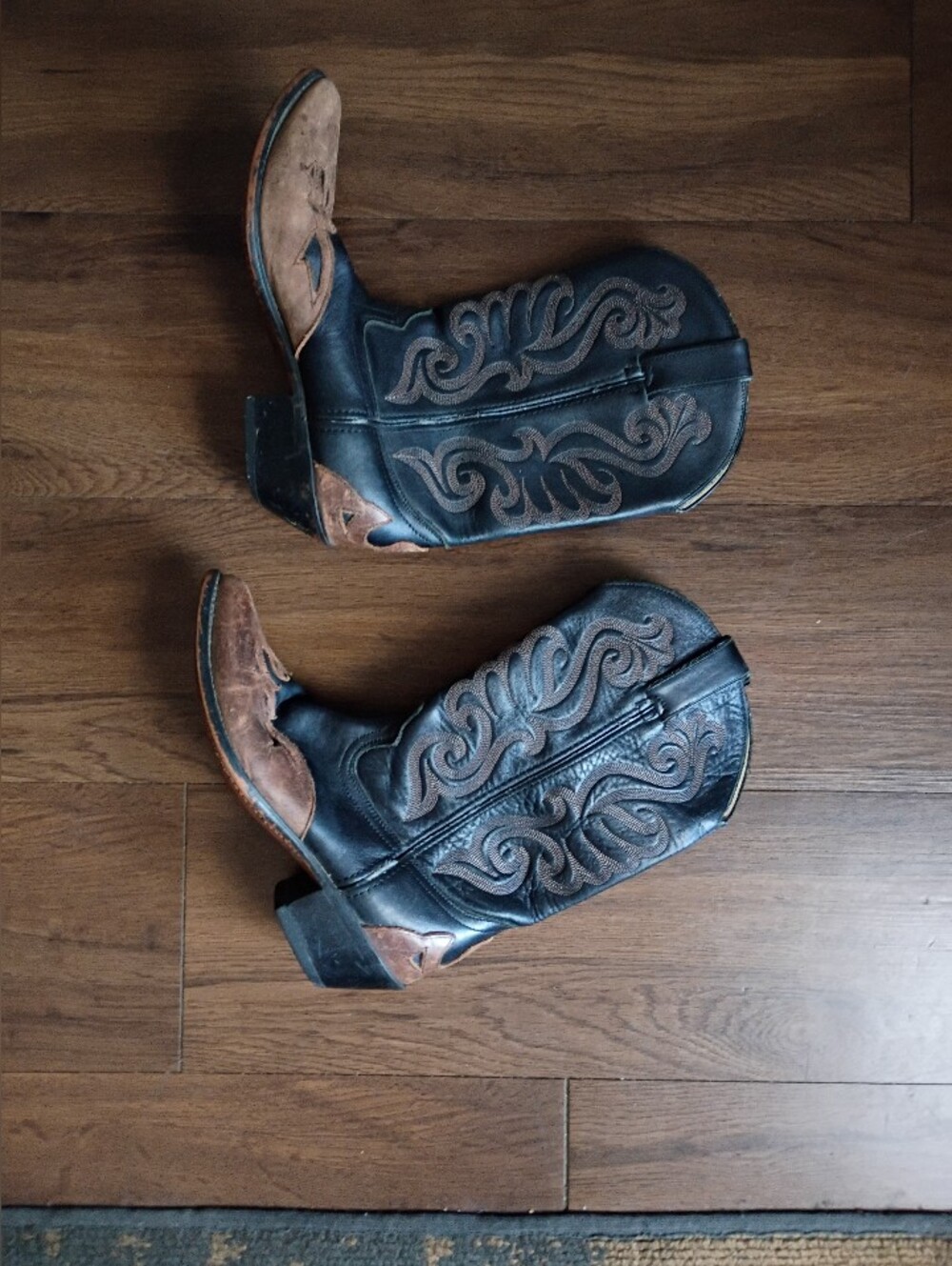 Durango Black and Brown Western Cowboy Boots with Scroll Stitching